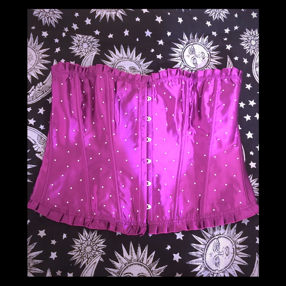 Hot pink fashion corset with rhinestones